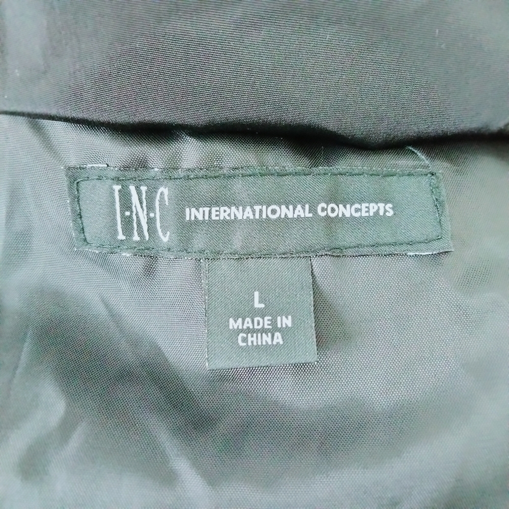 INC Puffer Coat L Faux Fur Trim Black O - Picture 5 of 7